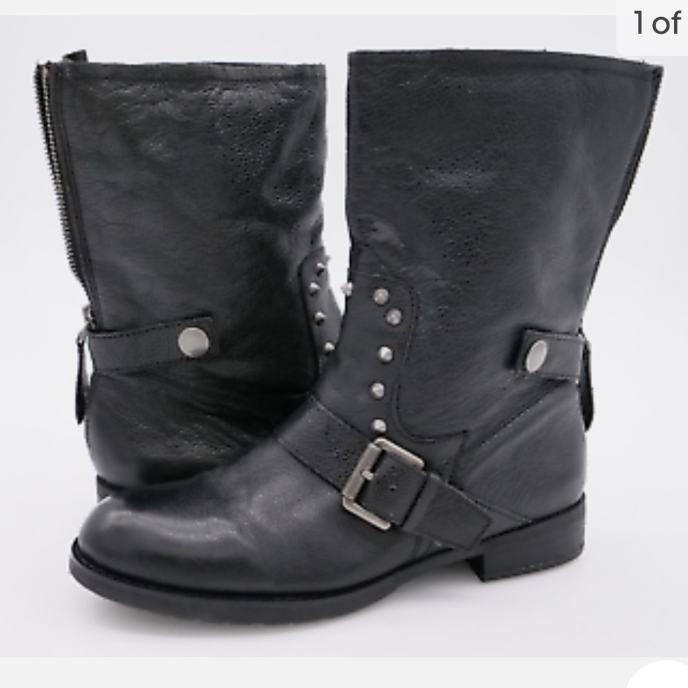 Franco Sarto Women’s Privy Leather Studded Moto Boots